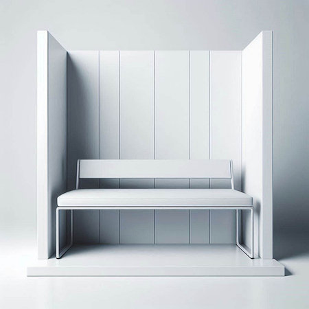 3d illustration of a white bench in a room with white wallsのイラスト素材