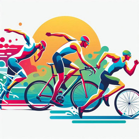 Group of cyclists riding on the road. Vector illustration in retro style.のイラスト素材