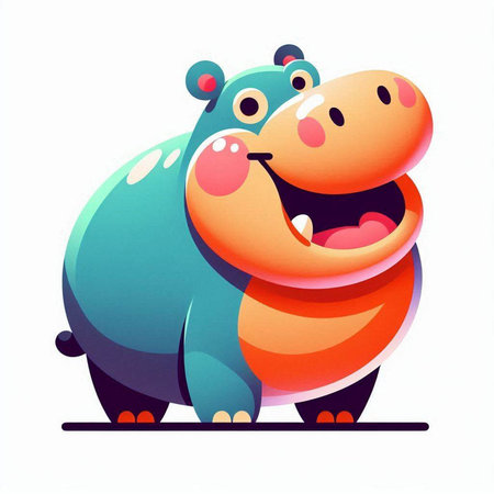 Cartoon hippo isolated on a white background. Vector illustration.のイラスト素材