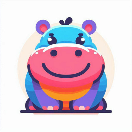 Cute cartoon hippo character isolated on white background. Vector illustration.のイラスト素材