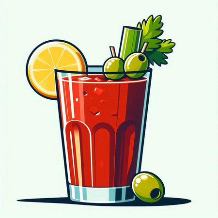 Bloody Mary cocktail with lime and olives. Vector illustration.のイラスト素材