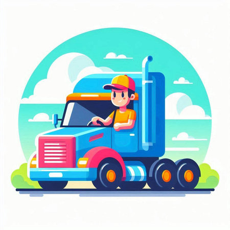 Truck driver in a cap and overalls. Vector illustration in flat styleのイラスト素材
