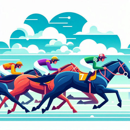 Jockeys racing on the racecourse. Vector illustration for your designのイラスト素材