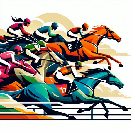 Jockeys racing on equestrian race, vector illustration.のイラスト素材