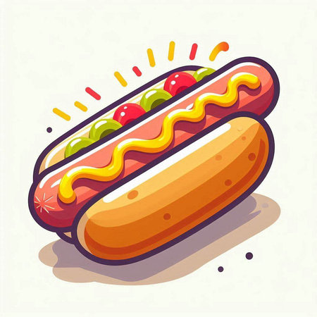 Hot dog icon. Vector illustration of fast food. Cartoon style.のイラスト素材