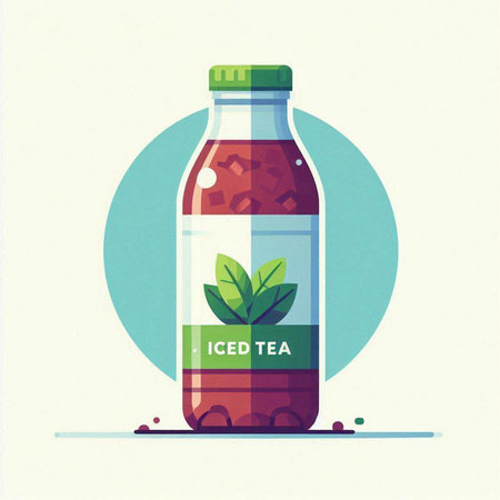 Bottle of green tea with leaves. Flat style vector illustration.のイラスト素材
