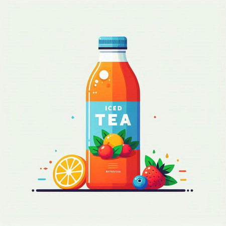 Bottle of fresh juice with fruits and berries. Vector illustration.のイラスト素材