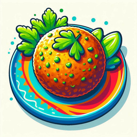 Strawberry on colorful plate. Vector illustration in cartoon style.のイラスト素材