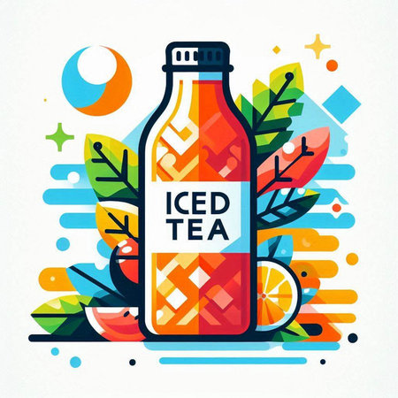 Bottle of ice tea on abstract colorful background, vector illustration.のイラスト素材