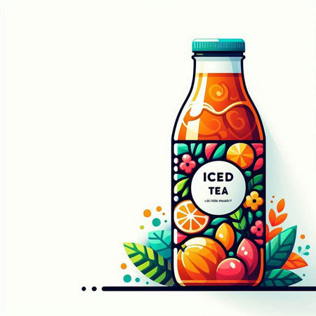 Vector illustration of a bottle of ketchup with fruits and vegetables.のイラスト素材