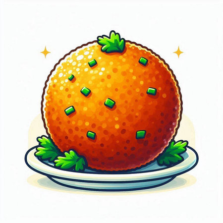 Illustration of an orange on a plate with green parsley.のイラスト素材