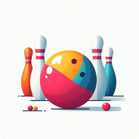 Bowling ball and skittles isolated on white background. Vector illustration.のイラスト素材