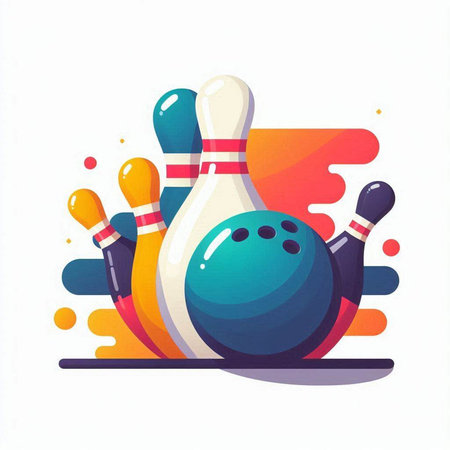 Bowling ball with pins and skittles. Vector illustration.のイラスト素材