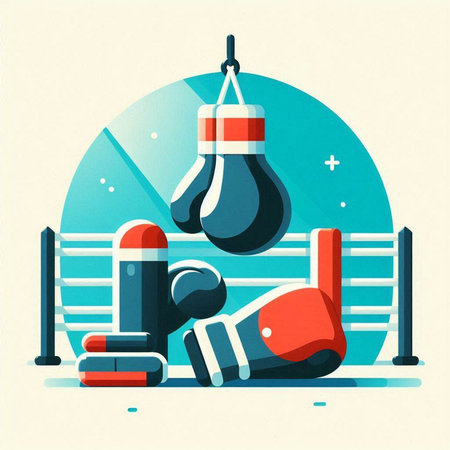 Boxing equipment. Sport elements. Vector illustration in flat style.のイラスト素材