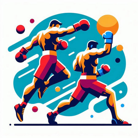 Boxing competition, two male boxers boxing, vector illustration.のイラスト素材