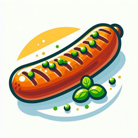 Illustration of a hot dog with green peas and basil on a white backgroundのイラスト素材