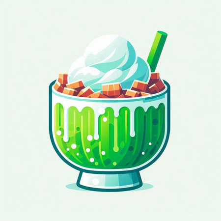 Cup of ice cream with whipped cream and mint. Vector illustration.のイラスト素材