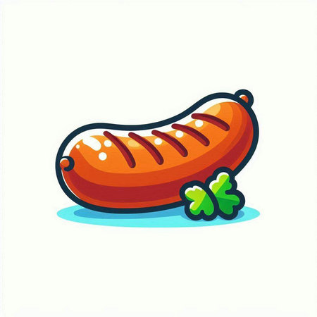 Sausage icon. Vector illustration of a sausage with clover leaf.のイラスト素材