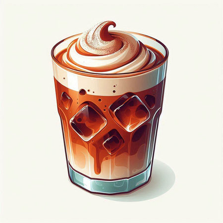 Illustration of Iced Coffee with Whipped Cream in a Glassのイラスト素材