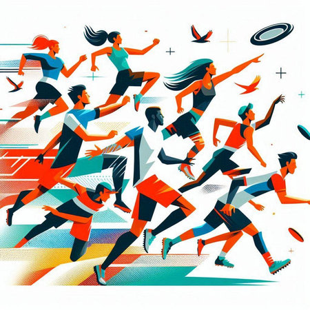 Running people. Sport vector illustration. Group of young men and women.のイラスト素材