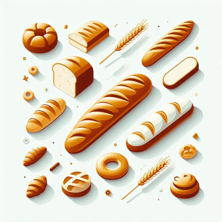 Bread and bakery icons set. Isometric illustration of bread and bakery icons for web designのイラスト素材