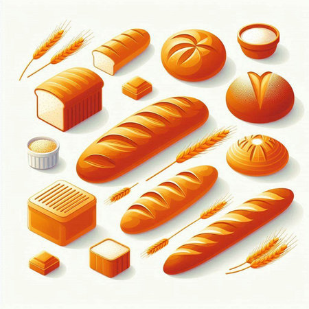 Bread icons set. Isometric illustration of bread vector icons for web designのイラスト素材
