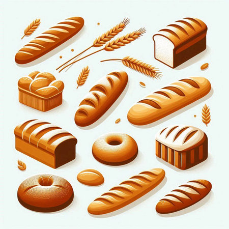 Bread icons set. Isometric illustration of bread vector icons for web designのイラスト素材