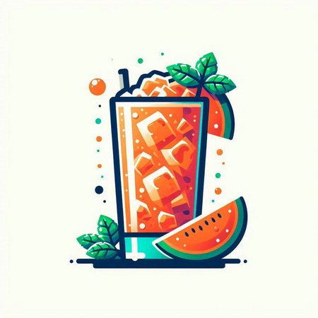 Refreshing summer drink with watermelon and mint. Vector illustration.のイラスト素材