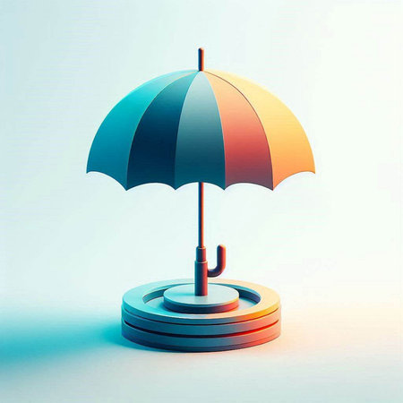 Colorful umbrella on a blue background. 3d render illustration.のイラスト素材