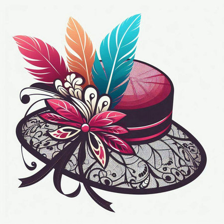 Vintage hat with feathers and flowers. Vector illustration for your designのイラスト素材