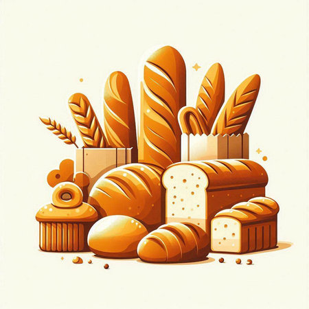 Bread and bakery products in retro style. Vector illustration for your designのイラスト素材