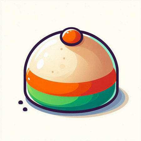 Illustration of a colorful round cake with cream on white background.のイラスト素材