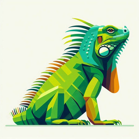 Green iguana on a white background. Vector illustration in cartoon style.のイラスト素材