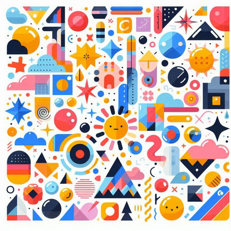 Colorful abstract geometric pattern with different shapes and elements. Vector illustrationのイラスト素材