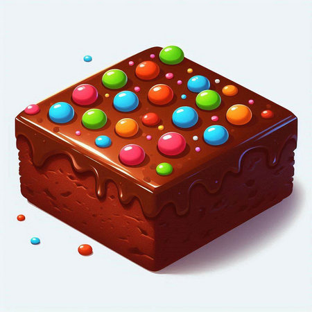Illustration of a chocolate cake with colorful candies on a white backgroundのイラスト素材