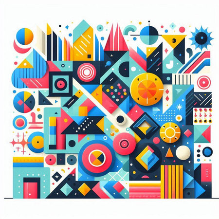 Abstract colorful geometric background with circles, lines and other elements. Vector illustration.のイラスト素材