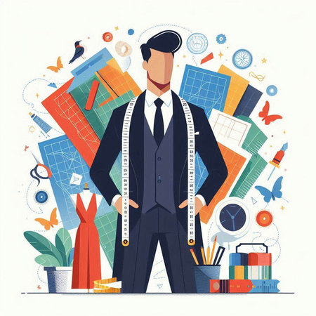 Sewing and tailoring concept. Vector illustration in flat styleのイラスト素材