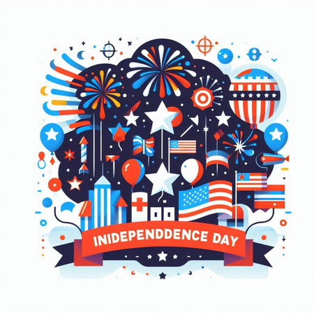 Independence day banner with american symbols. Vector illustration in flat styleのイラスト素材