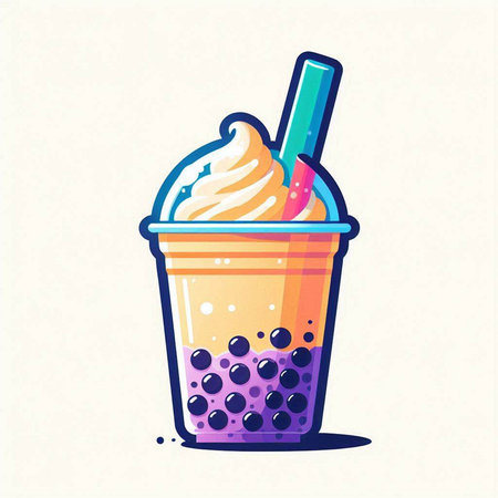 Milkshake with blueberries and whipped cream. Vector illustration.のイラスト素材