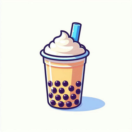 Vector illustration of a cup of bubble tea with whipped cream and chocolateのイラスト素材