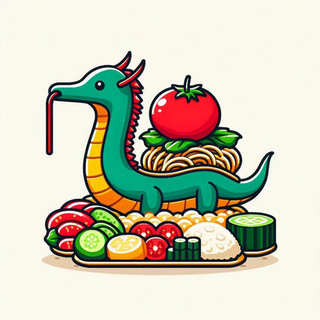 Dragon japanese food, vector illustration of dragon japanese foodのイラスト素材
