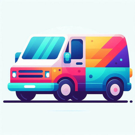 Colorful van on the road. Vector illustration in flat style.のイラスト素材