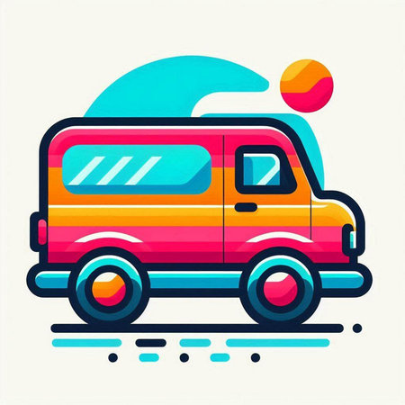 Colorful retro minivan. Vector illustration in trendy flat style.のイラスト素材