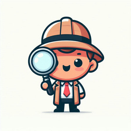 Cute cartoon detective with magnifying glass. Vector Illustration.のイラスト素材
