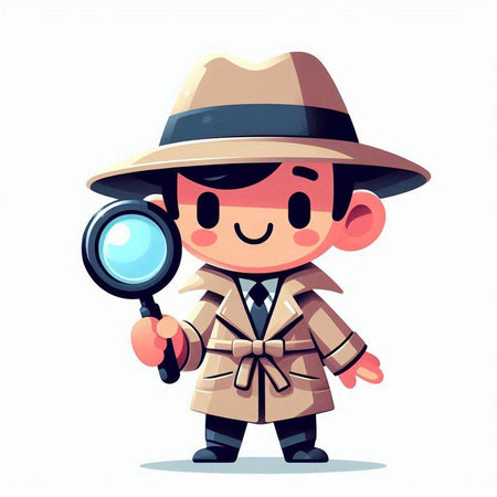 Cute detective with magnifying glass. Vector illustration in cartoon styleのイラスト素材