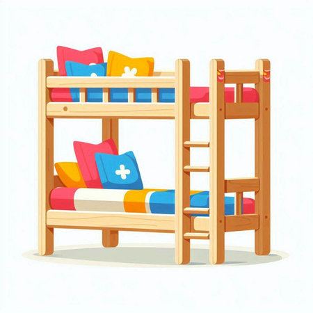 Bunk bed with pillows. Vector illustration in cartoon style.のイラスト素材