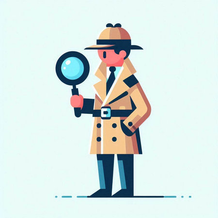 Vector illustration of detective with magnifying glass. Flat style design.のイラスト素材