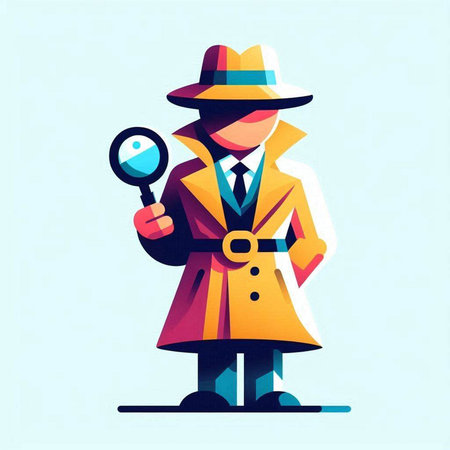 Illustration of detective with magnifying glass. Flat style vector illustration.のイラスト素材