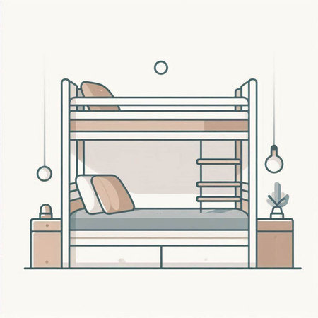 Illustration of a bunk bed in a flat style. Vector illustrationのイラスト素材