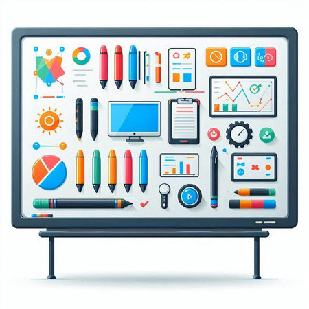 Vector illustration of a school board with a set of school supplies.のイラスト素材